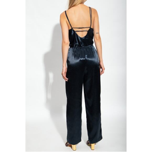 NWT Samsoe & Samsoe Fredericka Jumpsuit Navy Blue Satin Size Medium Cowl Neck - Picture 2 of 16